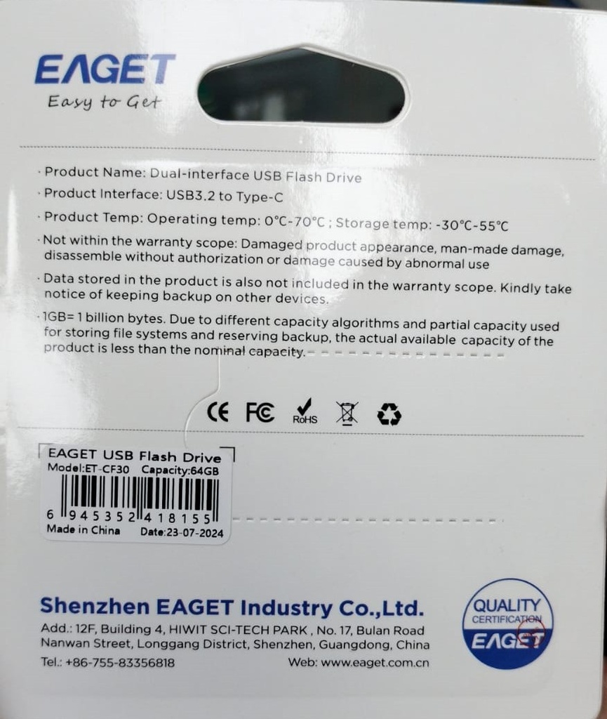 EAGET 64GB OTG Metal USB 3.2 Pen Drive 