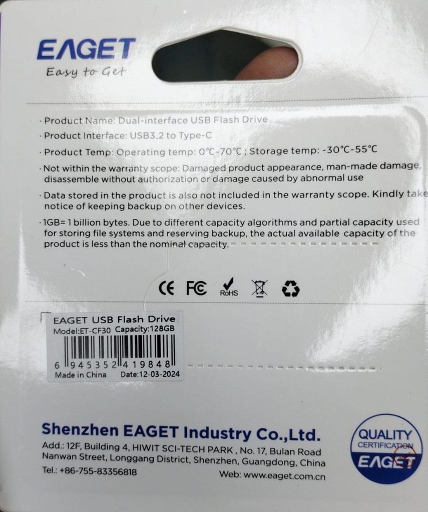 EAGET 128GB OTG Metal USB 3.2 Pen Drive