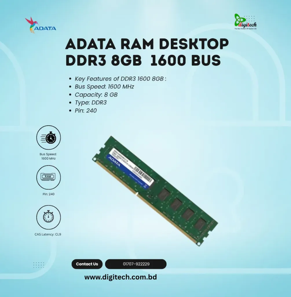 RAM DESKTOP DDR3 ADATA 8GB  1600 BUS  