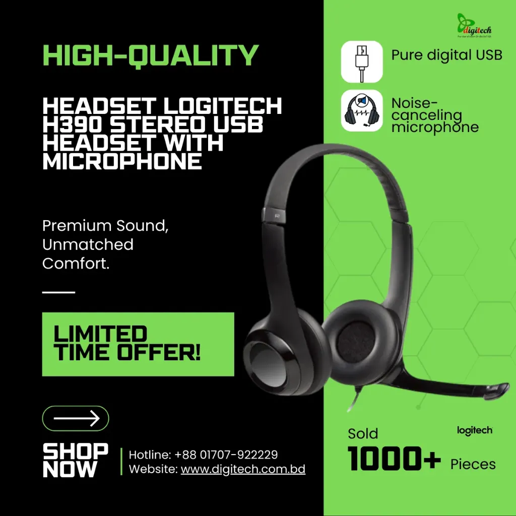  Headset Logitech H390 Stereo USB Headset with Microphone 