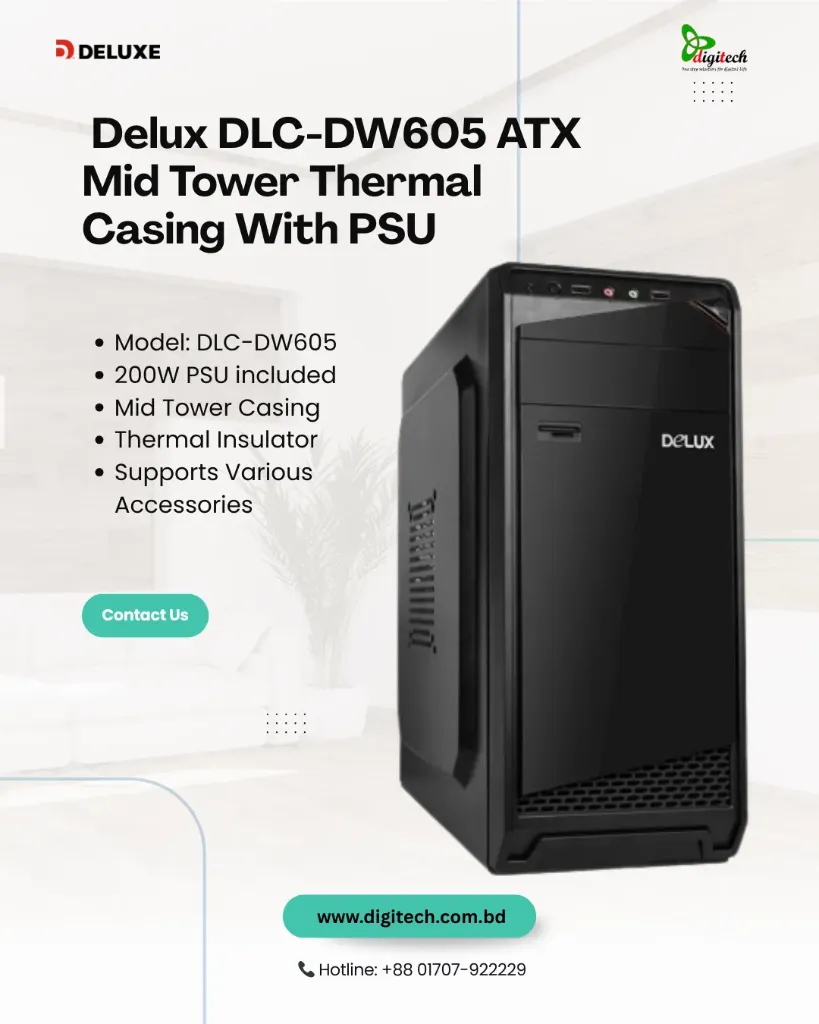  Delux DLC-DW605 ATX Mid Tower Thermal Casing With PSU