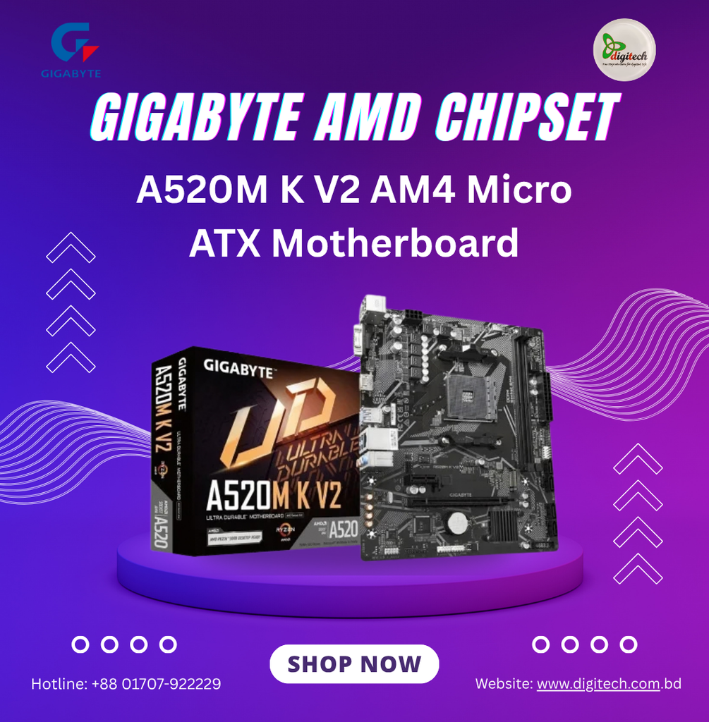 Gigabyte AMD Chipset A520M K V2 AM4 Micro ATX Motherboard
