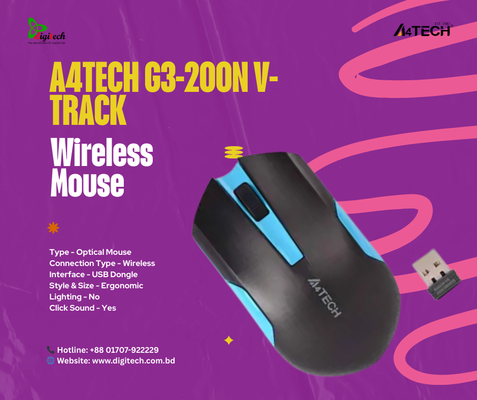 A4TECH G3-200N BKACK BLUE/BLACK ORANGE 2.4G Wireless Optical Mouse