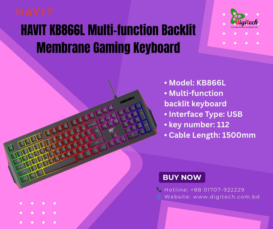 Havit KB866L Multi-function Backlit Membrane Gaming Keyboard