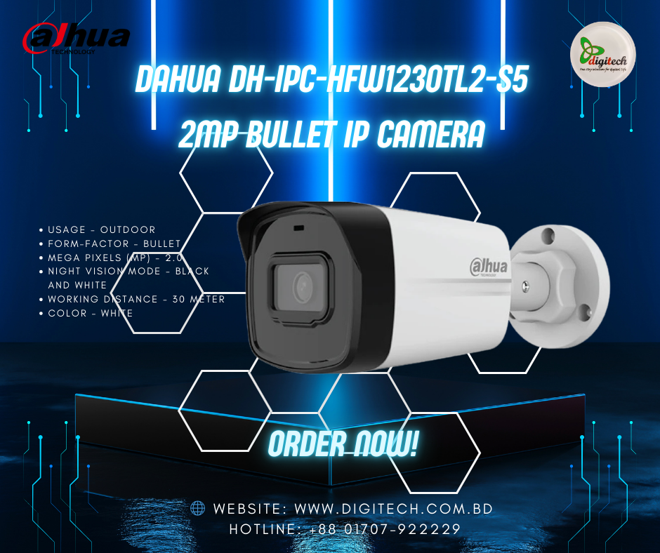 2.Dahua DH-IPC-HFW1230TL2-S5 2MP Bullet IP Camera