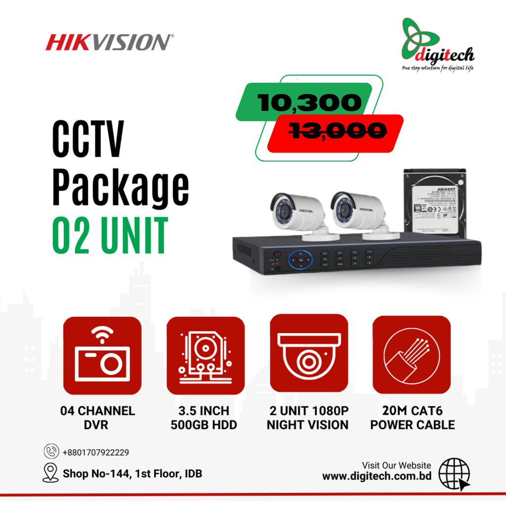 Hikvision CCTV Camera Package 02 Unit 1080P