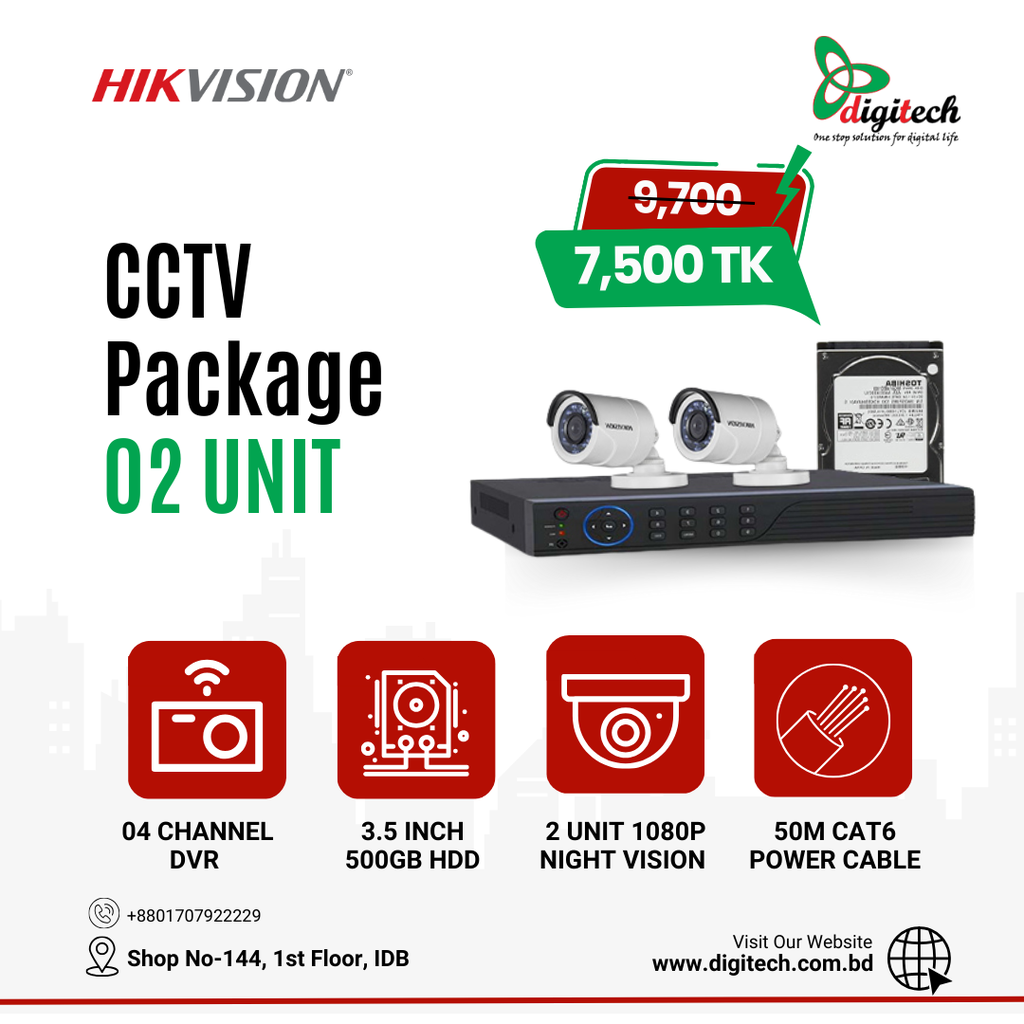 Hikvision CCTV Camera Package 02 Unit 1080P