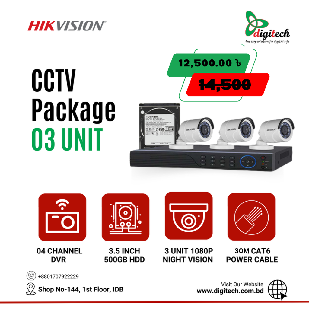 Hikvision CCTV Camera Package 03 Unit 1080P