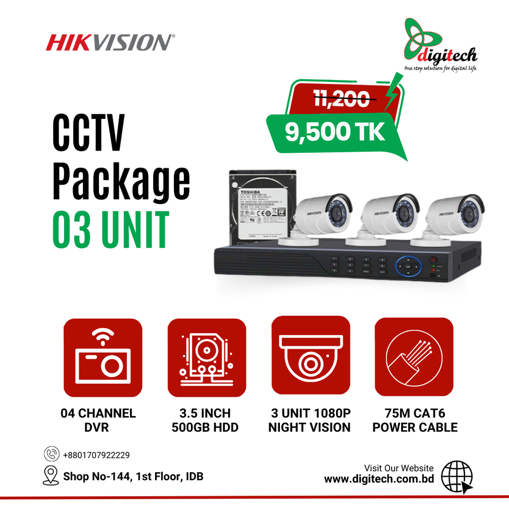 Hikvision CCTV Camera Package 03 Unit 1080P