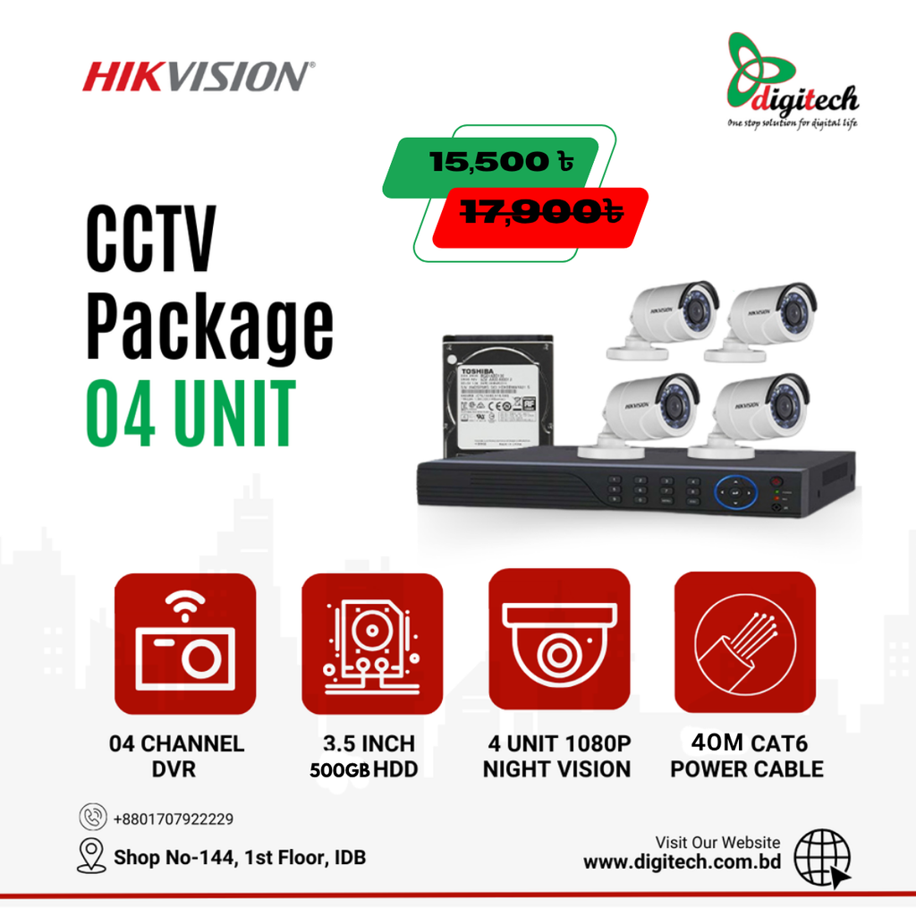 Hikvision CCTV Camera Package 04 Unit 1080P 