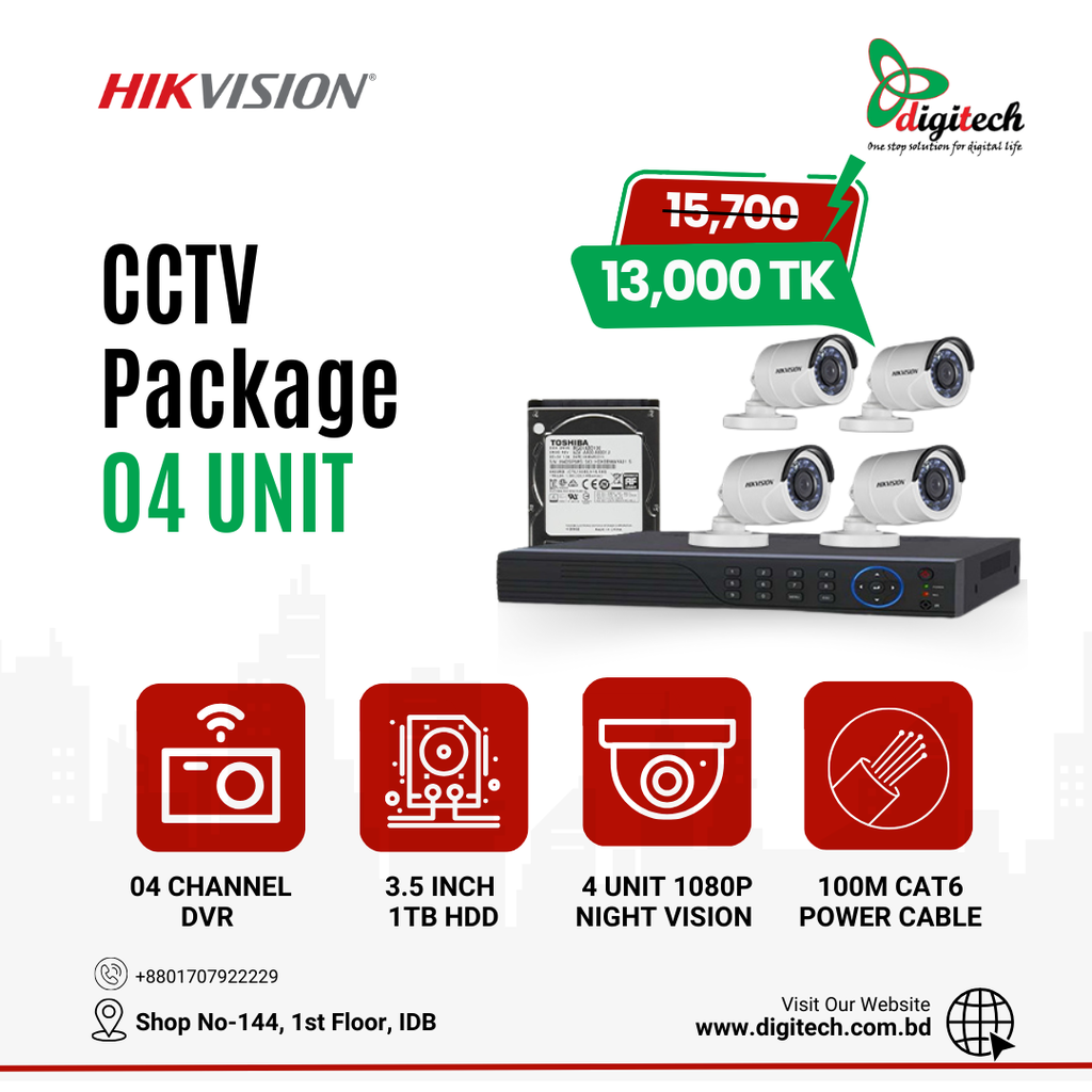 Hikvision CCTV Camera Package 04 Unit 1080P 