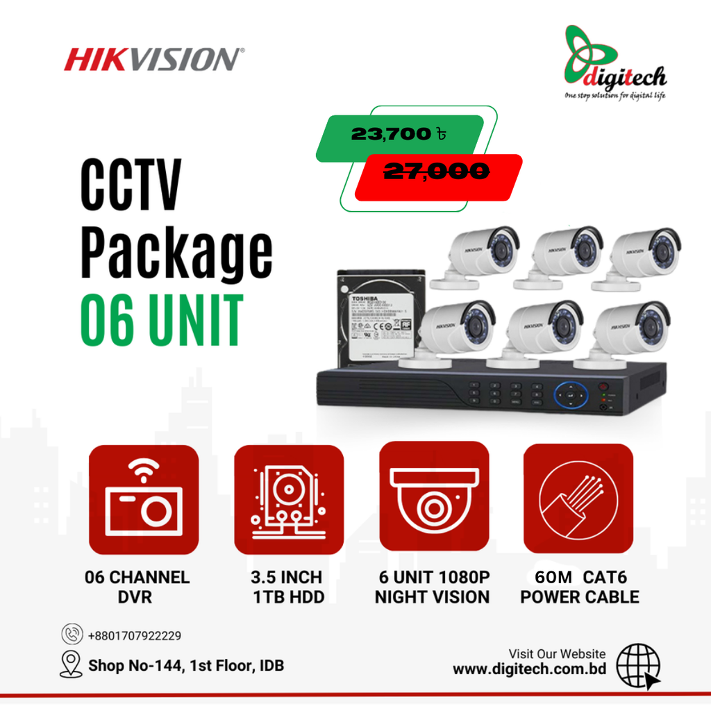 Hikvision CCTV Camera Package 06 Unit 1080P 