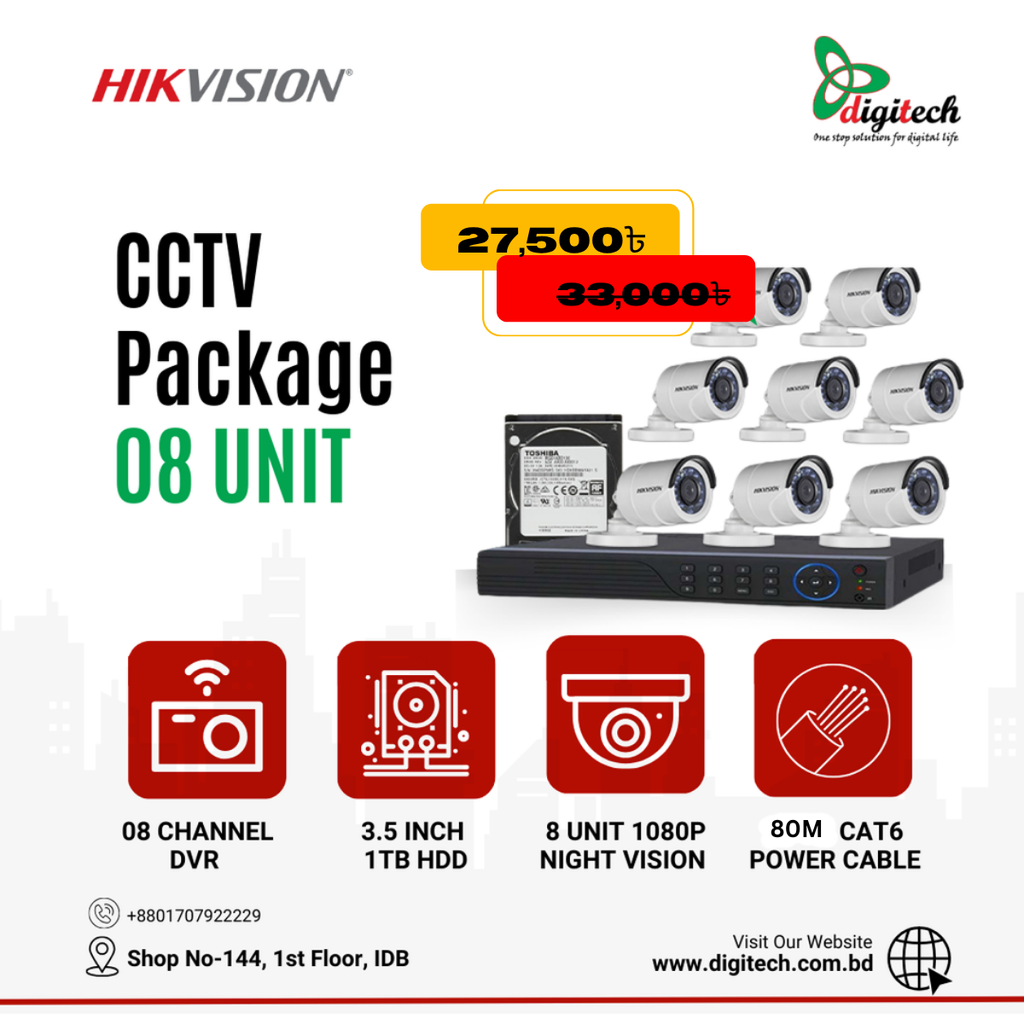 Hikvision CCTV Camera Package 08 Unit 1080P 