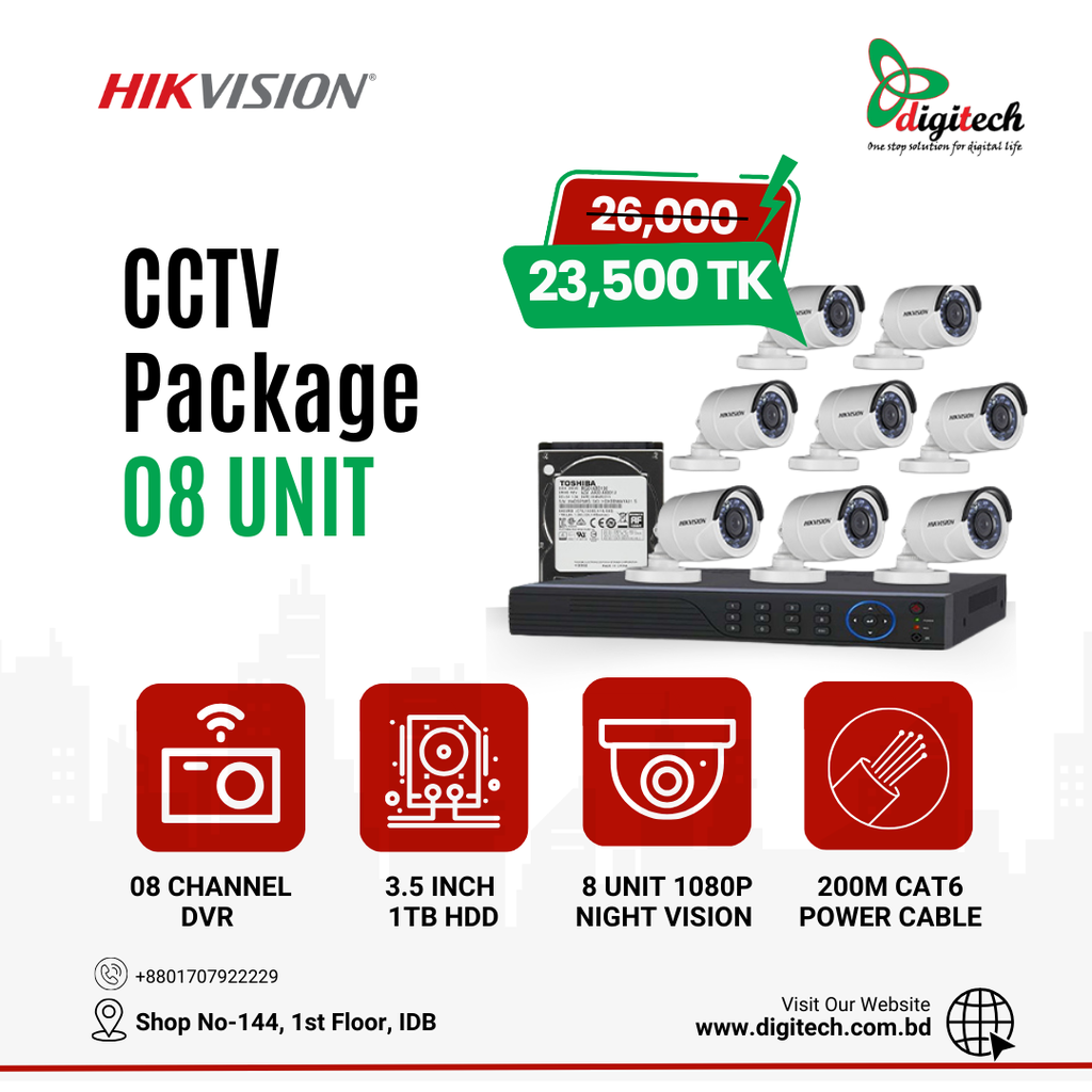 Hikvision CCTV Camera Package 08 Unit 1080P 