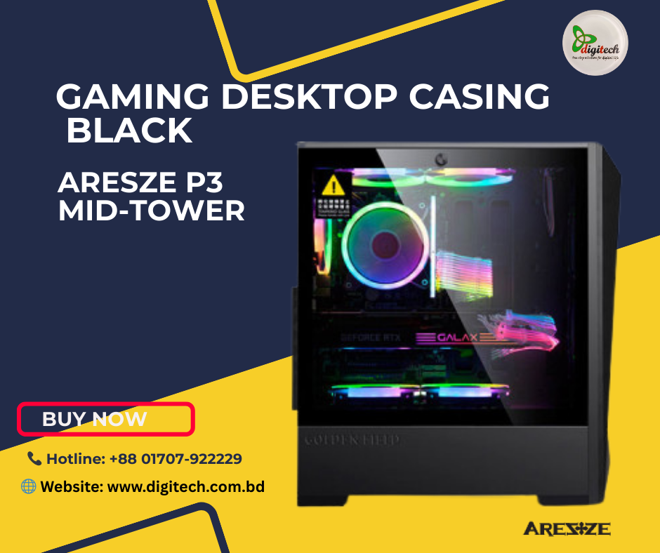 ARESZE P3 Mid-Tower Gaming Desktop Casing - Black