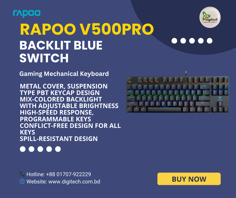 Rapoo V500PRO Backlit Blue Switch Gaming Mechanical Keyboard