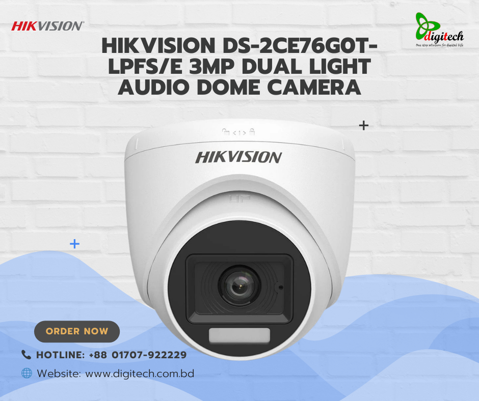 Hikvision DS-2CE76G0T-LPFS/E 3MP Dual Light Audio Dome Camera