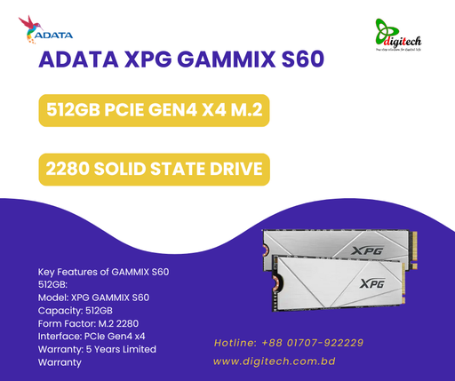 Adata XPG GAMMIX S60 512GB PCIe Gen4 x4 M.2 2280 Solid State Drive Warranty: 5 Years